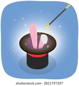 3D-изометрическая плоская иллюстрация магической шляпы, кролик, появляющийся от фокусника Боулера