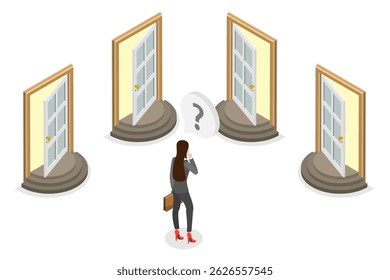 3D Isometric Flat  Illustration of Making a Choice, Select The Best Career or Life Path Option