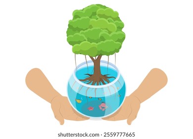 3D Isometric Flat  Illustration of Mangrove Forest Preservation, A Vital Initiative for Environmental Conservation - Powered by Shutterstock