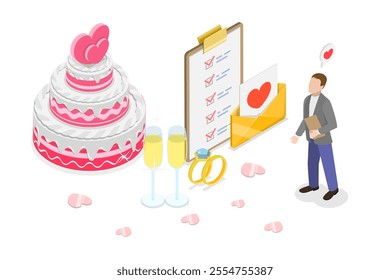 3D Isometric Flat  Illustration of Marriage Ceremony Organization, Event Planning - Powered by Shutterstock