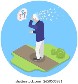 3D Isometric Flat  Illustration of Memory Loss, Alzheimer disease