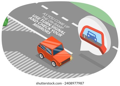 3D Isometric Flat  Illustration of Merging onto a Highway, Safe Driving Tips - Powered by Shutterstock