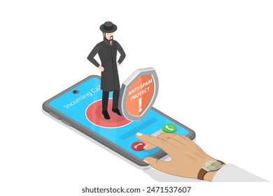 3D Isometric Flat  Illustration of Mobile Protecting Service, Preventing Email Spam