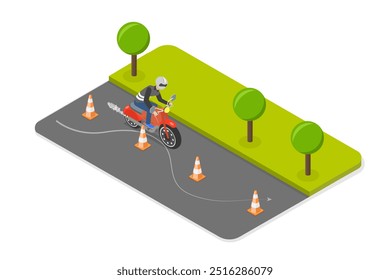 3D Isometric Flat  Illustration of Motorcycle Riding, Biker or Scooter Driver - Powered by Shutterstock