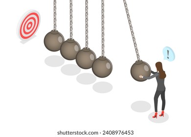 3D Isometric Flat  Illustration of Newtons Cradle, Experiment, Education and Training