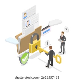 3D Isometric Flat  Illustration of Personal Data Protection, Secure Service