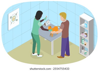 3D Isometric Flat  Illustration of Pets Vaccination, Vet Clinic - Powered by Shutterstock