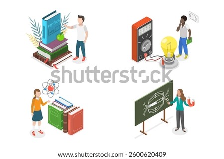 3D Isometric Flat  Illustration of Physics Course , Academics or School Education