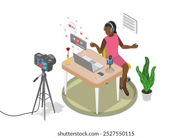 3D Isometric Flat  Illustration of Podcast, Social Media Broadcasting - Powered by Shutterstock