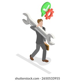 3D Isometric Flat  Illustration of Problem Fixing, Technical Service
