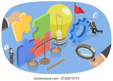3D Isometric Flat  Illustration of Problem Solving Approach, Analytical Thinking System