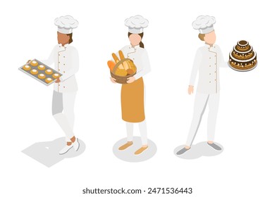 3D Isometric Flat  Illustration of Professional Baker, Happy Bakehouse Workers - Powered by Shutterstock