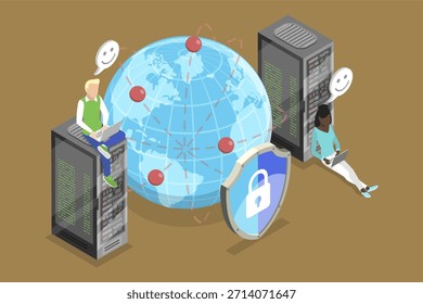 3D Isometric Flat Illustration of Proxy Server, VPN Access