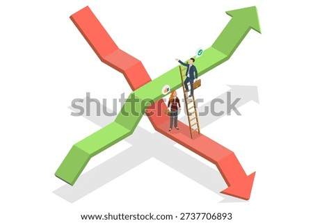 3D Isometric Flat  Illustration of Resolving Financial Problems, Navigating Economic Downturns, Opportunities For Investors In A Recovering Stock Market