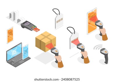 3D Isometric Flat  Illustration of Smartphone Barcode Scanning App, Check Inventories Before Shipping - Powered by Shutterstock