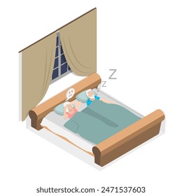 3D Isometric Flat  Illustration of Snore At Night Sleep, Respiratory Problem Symptoms - Powered by Shutterstock