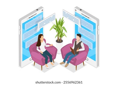 3D Isometric Flat  Illustration of Telehealth, Digital Mental Health Service - Powered by Shutterstock