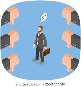 3D Isometric Flat  Illustration of Unsuccessful Businessman, Negative Feedback or Dislike