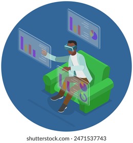 3D Isometric Flat  Illustration of Virtual Reality Technoligy, Gaming and Education