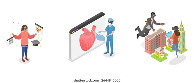 3D Isometric Flat  Illustration of Virtual Reality Technologies, Future Innovations