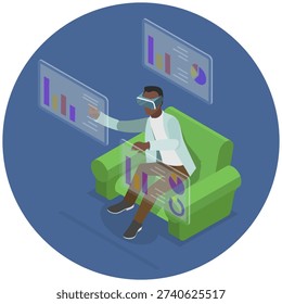 3D Isometric Flat Illustration of Virtual Reality Technoligy, Gaming and Education