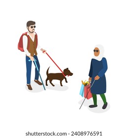 3D Isometric Flat  Illustration of Visually Impaired Person, Accessibility for Blind People