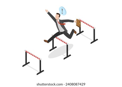 3D Isometric Flat  Illustration of Win In Business Competition, Overcoming Difficulties or Obstacles