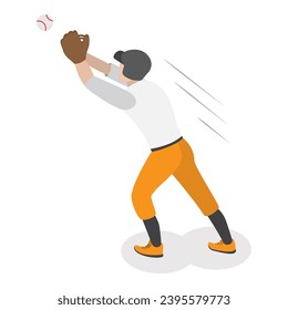3D Isometric Flat  Set of Baseball Players, Various Actions of Player Character. Item 3