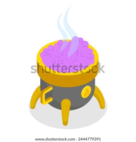 3D Isometric Flat  Set of Boiling Cauldrons, Making Magic Potions. Item 2