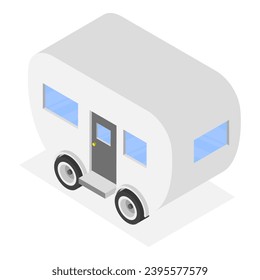 3D Isometric Flat  Set of Caravan Trailers, Recreational Vehicle, Wagon Car. Item 3