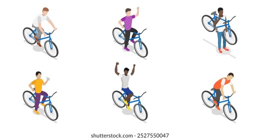 3D Isometric Flat  Set of Cycling People, Recreational Outdoor Activity - Powered by Shutterstock