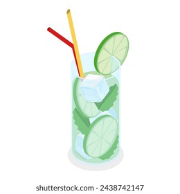 3D Isometric Flat  Set of Fresh Cocktails, Summer Beach Party Drinks. Item 2 - Powered by Shutterstock