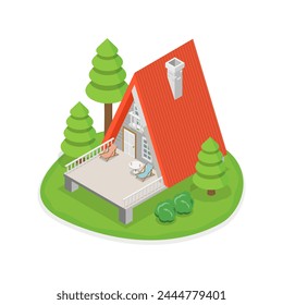 3D Isometric Flat  Set of Glamping Resorts, Luxury Camping. Item 2