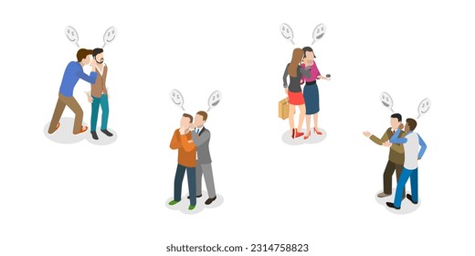 3D Isometric Flat  Set of Gossips, Rumors or Spreading Secrets
