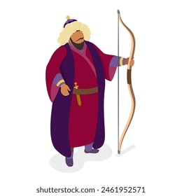 3D Isometric Flat  Set of Historical People, Napoleon Bonaparte, Jeanne dArc, Genghis Khan, Alexander the Great. Item 3