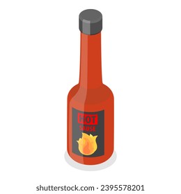 3D Isometric Flat  Set of Hot Sauces, Various Spicy Dressings. Item 5