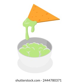 3D Isometric Flat  Set of Nachos, Mexican Tortilla Chips with Sauces. Item 4