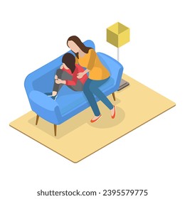 3D Isometric Flat  Set of Parent Support Scenes, Happy Loving Families. Item 2 - Powered by Shutterstock