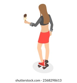 3D Isometric Flat  Set of Roller Skating Girls, Summer Rest and Entertainment. Item 3