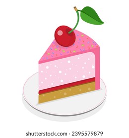 3D Isometric Flat  Set of Slices of Different Cakes, Sweets and Dessert. Item 3