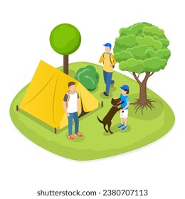 3D Isometric Flat  Set of Trail Adventures, Tourist Camping or Trekking Activity. Item 4