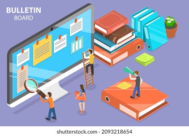 3D Isometric Flat Vector Conceptual Illustration Of Digital Bulletin Board, Online Advertisement And Announcement