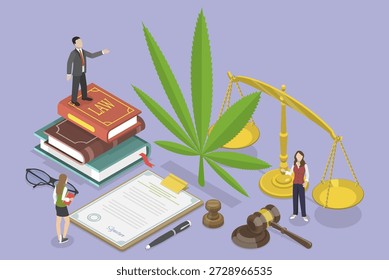 3D Isometric Flat Vector Illustration of Cannabis Laws And Regulations, Legalized Marihuana