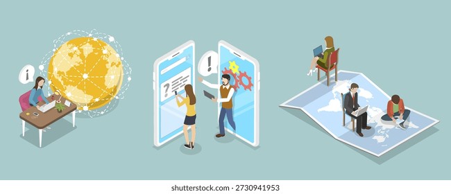 3D Isometric Flat Vector Illustration of Online Customer Support, Buyer Helpline Concepts