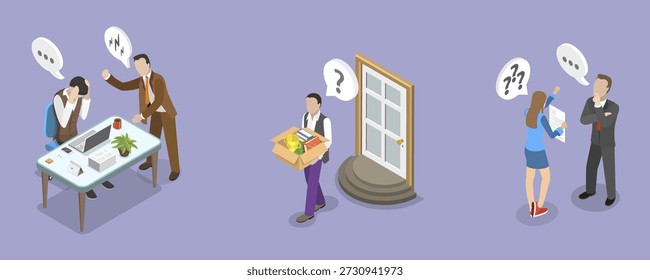 3D Isometric Flat Vector Illustration of Layoff, Staff Reduction, Career Issues