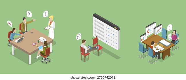 3D Isometric Flat Vector Illustration of Company Strategy Conference, Market Research Meeting