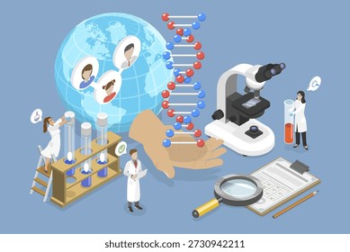 3D Isometric Flat Vector Illustration of Research and Science, DNA And Gene Mutations