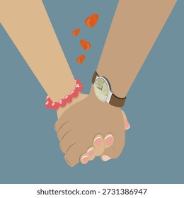 3D Isometric Flat Vector Illustration of Romantic Beautiful Couples Cuddle, Love And Togetherness Through Holding Hands