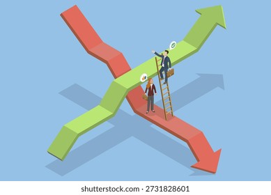 3D Isometric Flat Vector Illustration of Resolving Financial Problems, Navigating Economic Downturns, Opportunities For Investors In A Recovering Stock Market