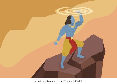 3D Isometric Flat Vector Illustration of Vishnu, Hindu God Lord Krishna Holding Sudarshan Chakra In Indian Mythology